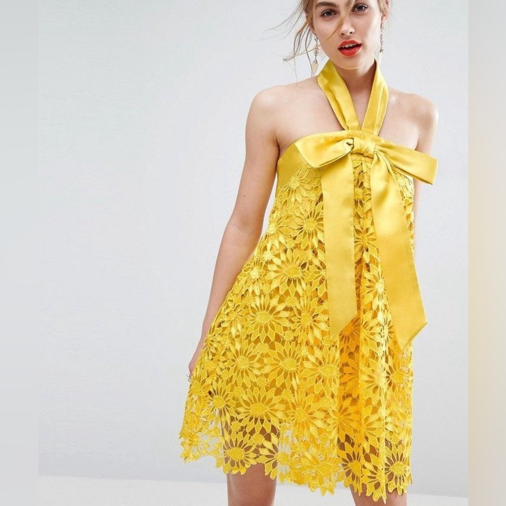 Yellow floral lace dress